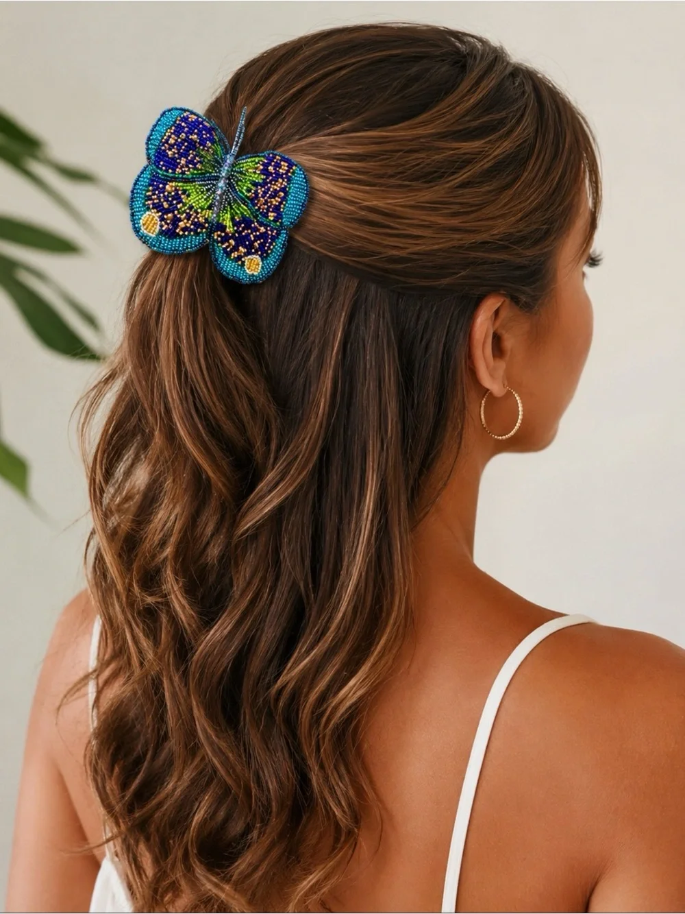 Beaded Butterfly Hair Clip Blue Green | Handmade Artisan Boho Hair Accessory